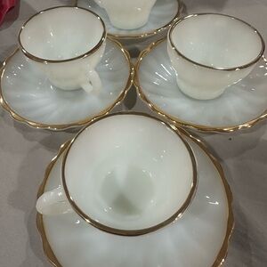 Anchor Hocking White and Gold mini Tea Cup Set